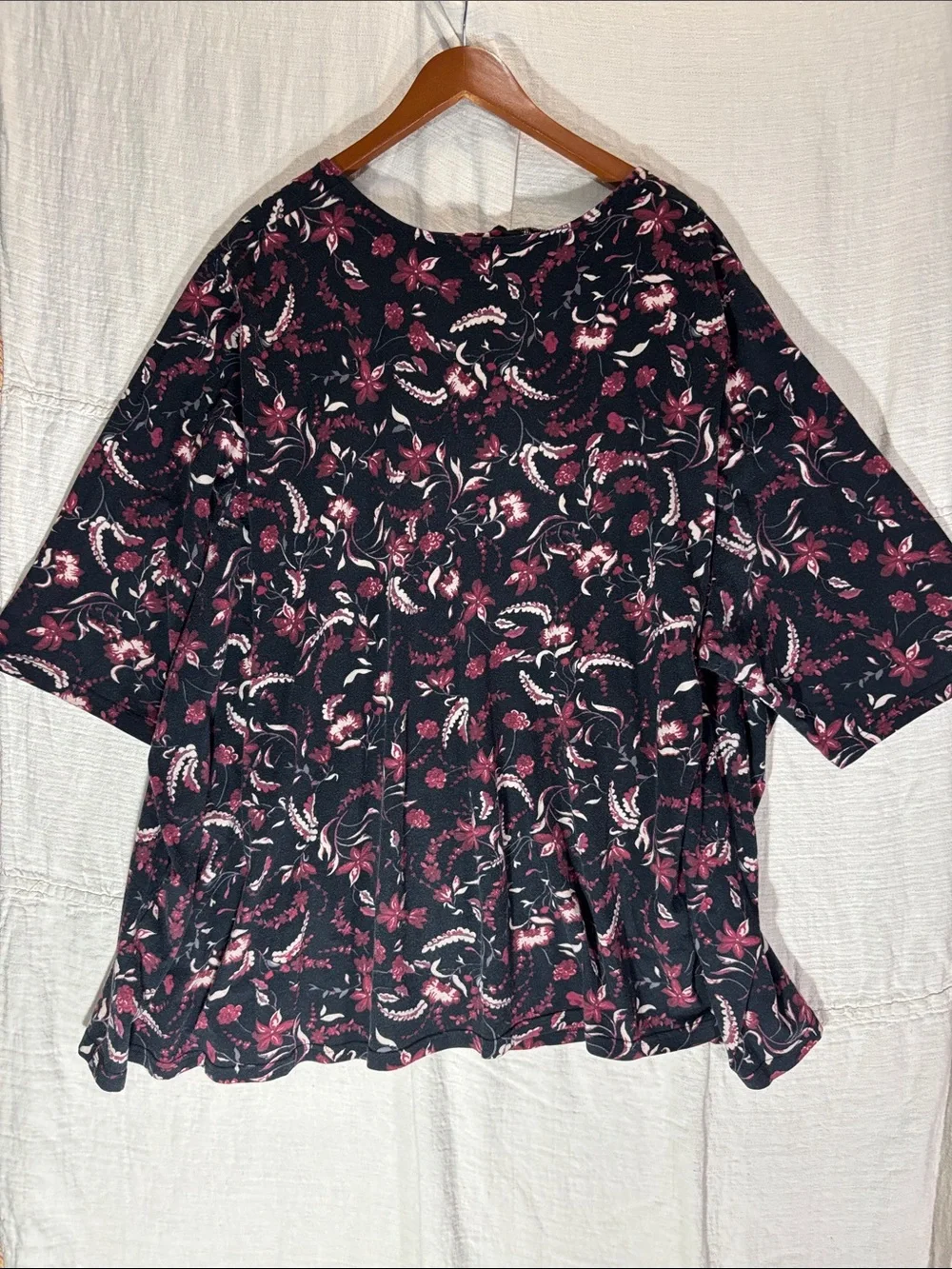 Ulla Popken Floral Short Sleeve V Neck Top Blouse Black Plus Size 6X 36/38